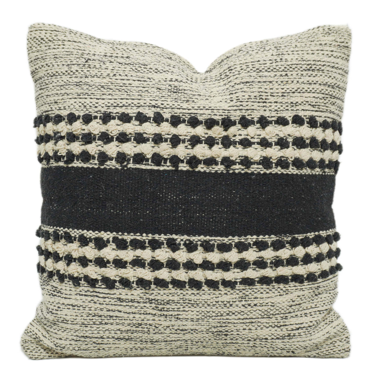 Handwoven Black & Cream Textured Cushion Cover – 45 x 45 cm