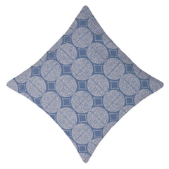 Machine Embroidered Geometric Cotton Cushion Cover 45x45 cm | Blue & White Decorative Throw Pillow Cover | Modern Square Cushion Cover with Concealed Zip
