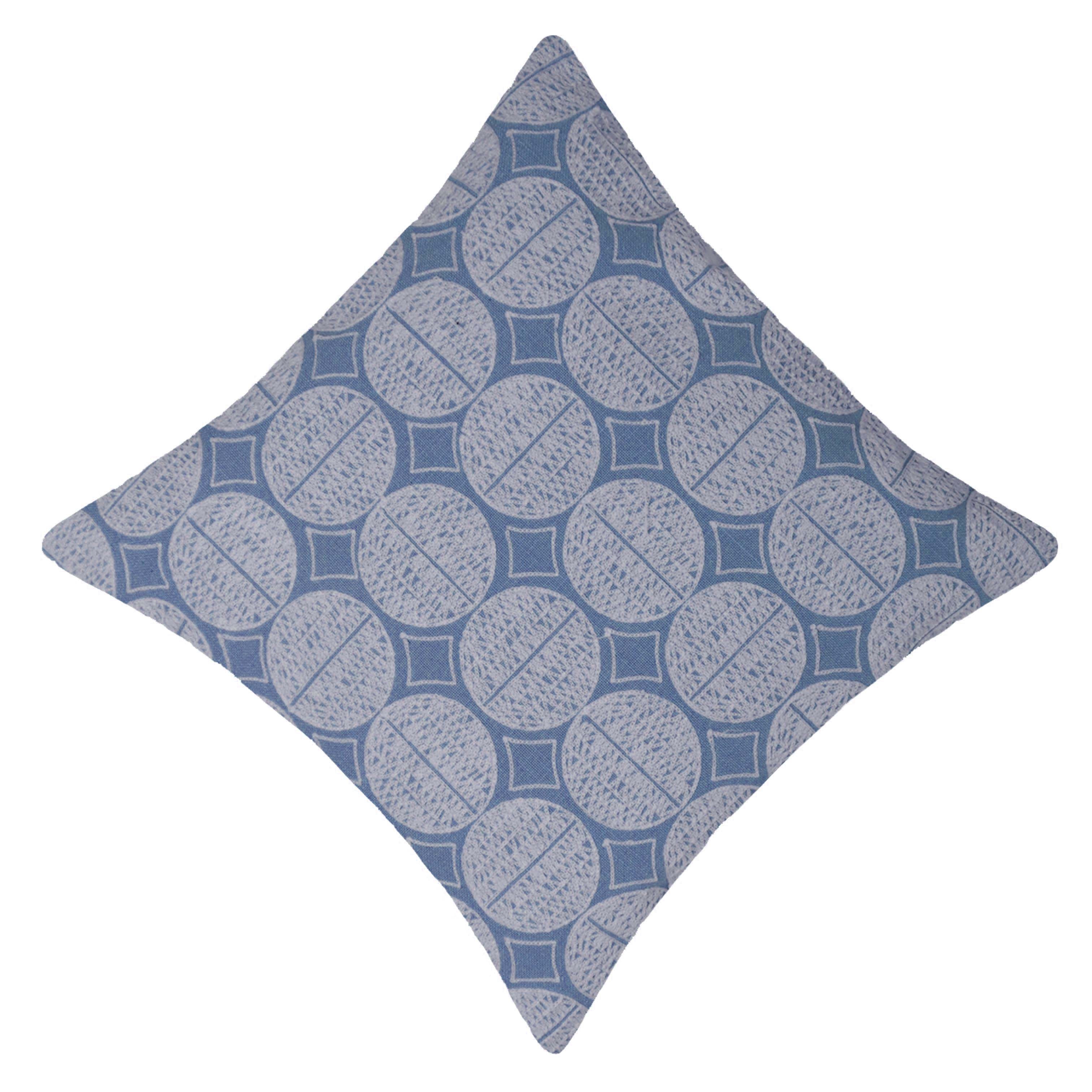 Machine Embroidered Geometric Cotton Cushion Cover 45x45 cm | Blue & White Decorative Throw Pillow Cover | Modern Square Cushion Cover with Concealed Zip