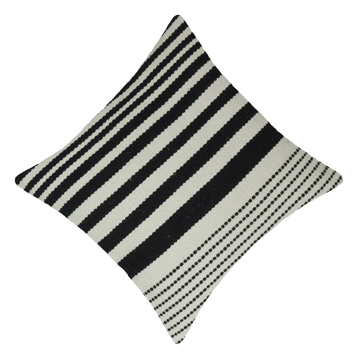Handwoven Black & Ivory Striped Cotton Cushion Cover 45x45 cm | Modern Boho Woven Throw Pillow Cover | Hidden Zipper | 100% Cotton