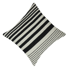 Handwoven Black & Ivory Striped Cotton Cushion Cover 45x45 cm | Modern Boho Woven Throw Pillow Cover | Hidden Zipper | 100% Cotton
