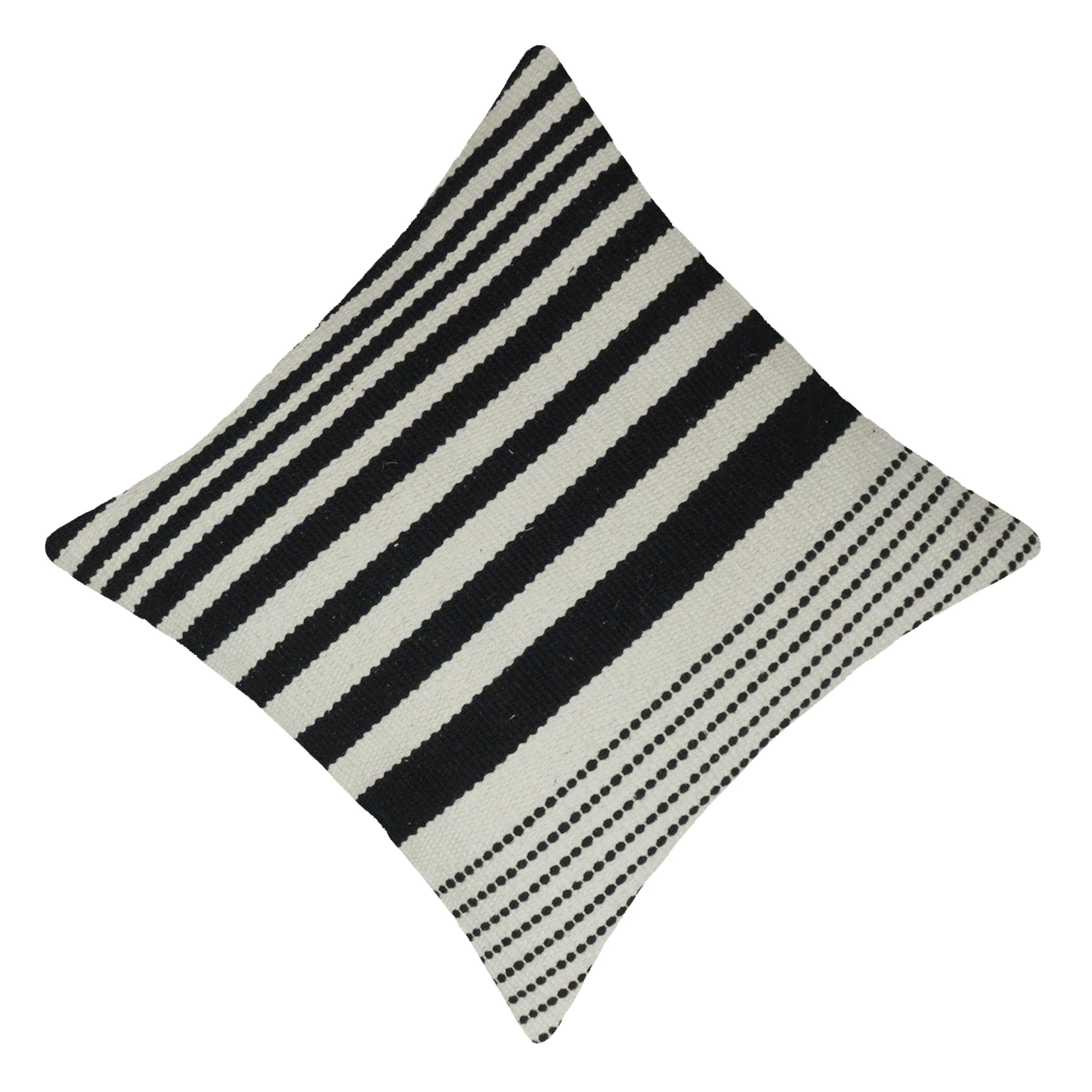 Handwoven Black & Ivory Striped Cotton Cushion Cover 45x45 cm | Modern Boho Woven Throw Pillow Cover | Hidden Zipper | 100% Cotton