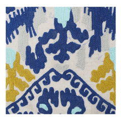 Housse de coussin en coton tissé jacquard – Motif floral géométrique abstrait en bleu et moutarde | Housse de coussin décorative 45x45 cm