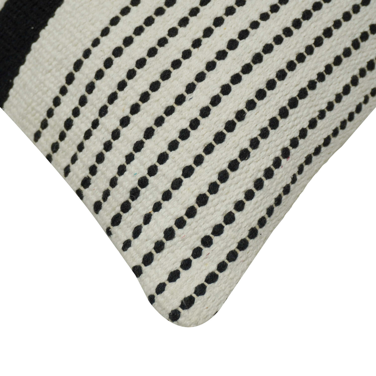 Handwoven Black & Ivory Striped Cotton Cushion Cover 45x45 cm | Modern Boho Woven Throw Pillow Cover | Hidden Zipper | 100% Cotton