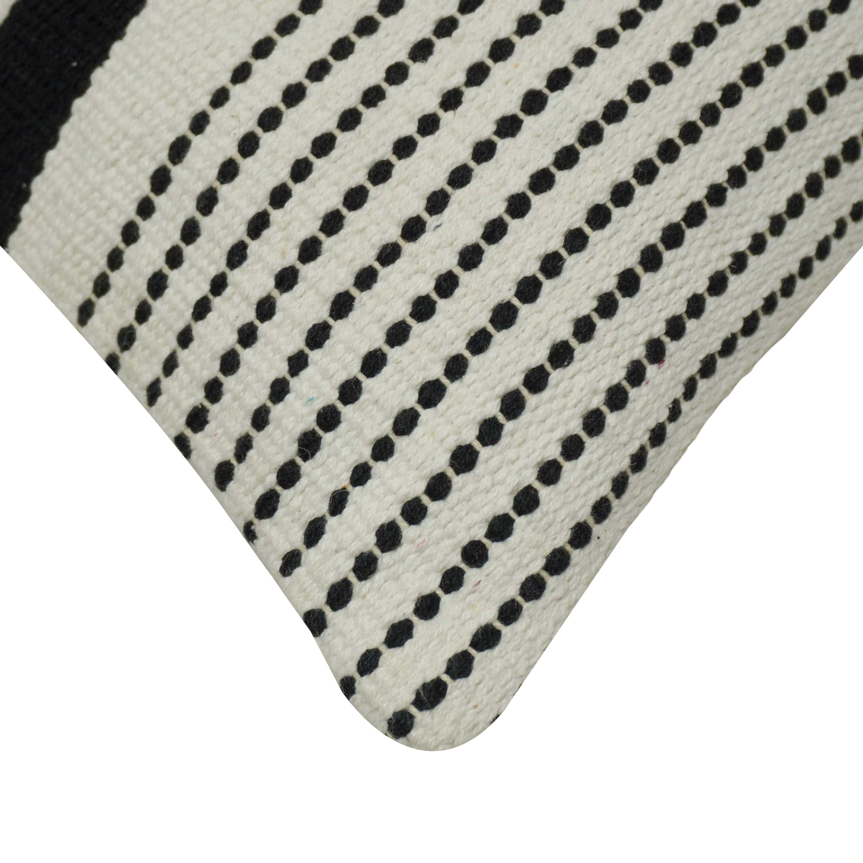 Handwoven Black & Ivory Striped Cotton Cushion Cover 45x45 cm | Modern Boho Woven Throw Pillow Cover | Hidden Zipper | 100% Cotton