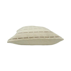 Minimal Embroidered Cotton Cushion Cover – Beige Striped Textured Design | 45x45 cm