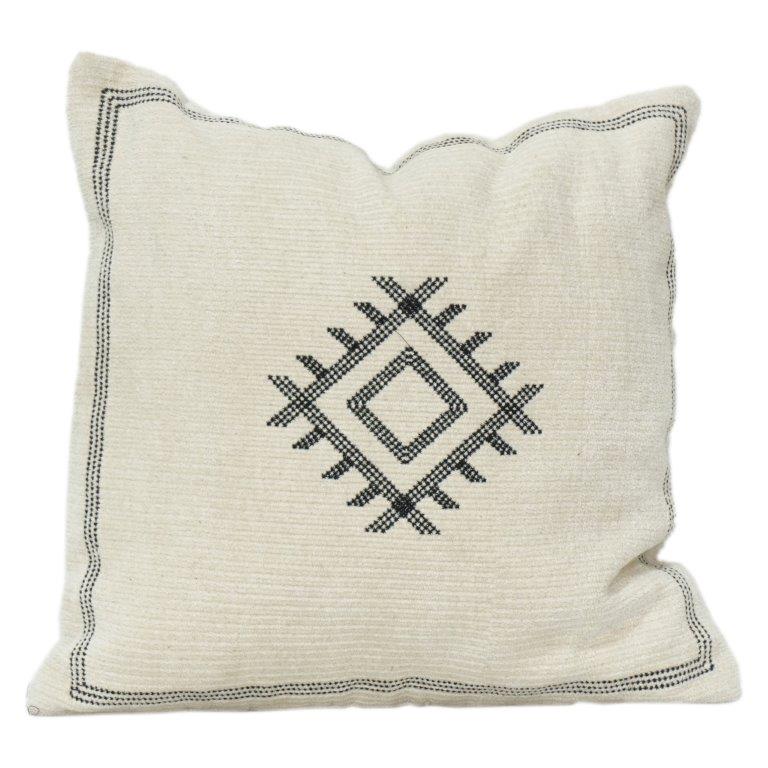 Machine Embroidered Cotton Cushion Cover 45x45 cm | Minimal Geometric Design | Neutral Decorative Pillow Cover