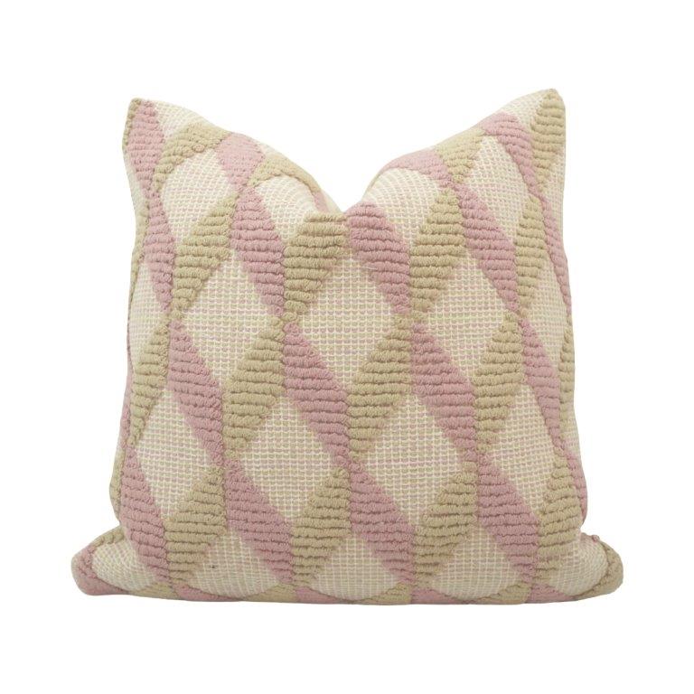 Handmade Tufted Geometric Cotton Cushion Cover 45x45 cm | Blush Pink & Beige Decorative Pillow Cover - Bulk manufacturer & supplier from Panipat, India
