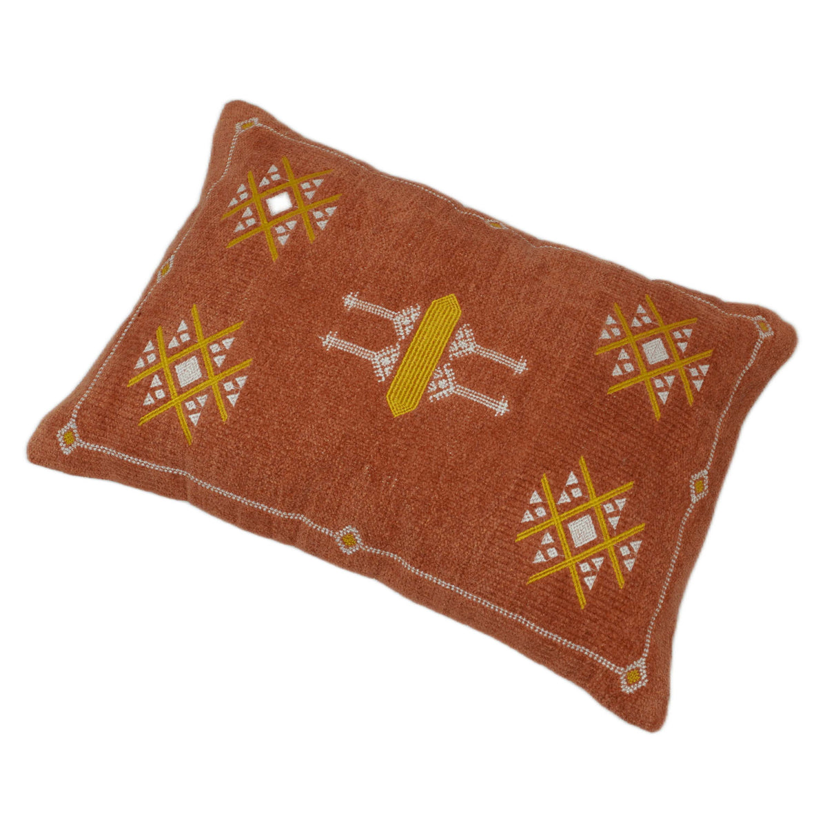 Machine Embroidered Geometric Cushion Cover – Rust Brown Tribal Pattern, 35 x 50 cm