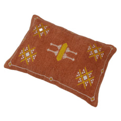 Machine Embroidered Geometric Cushion Cover – Rust Brown Tribal Pattern, 35 x 50 cm