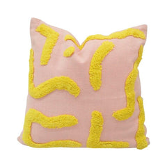 Tufted Abstract Cotton Cushion Cover 45x45 cm | Modern Textured Decorative Pillow Cover in Blush Pink & Mustard Yellow