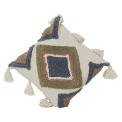 Geometric Tufted Cotton Cushion Cover with Tassels | Boho Textured Square Pillow Cover | Neutral & Earth Tone Decor