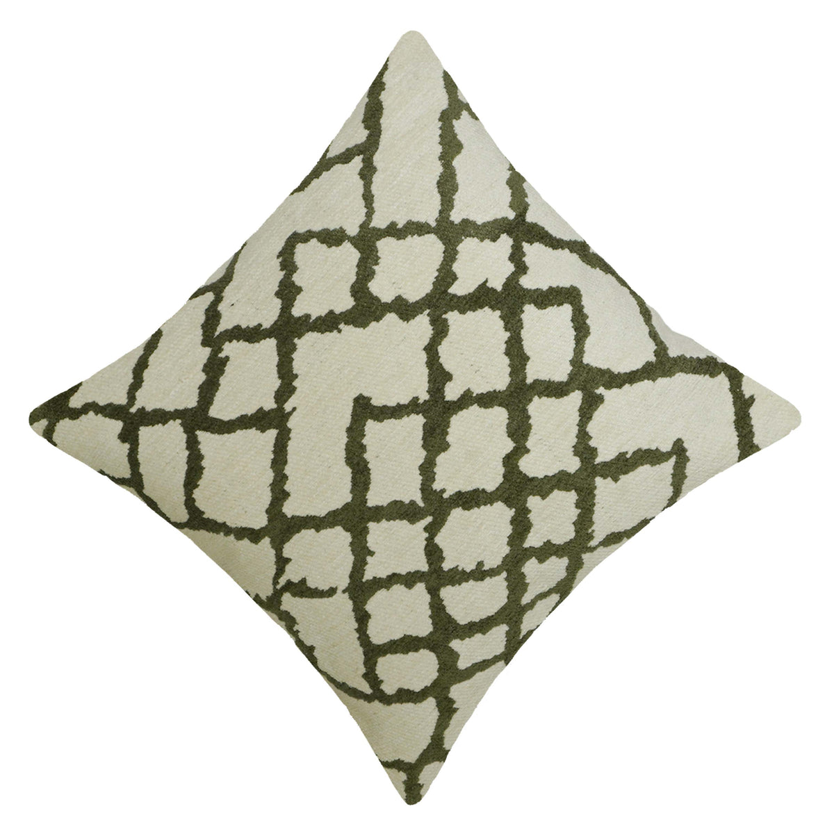 Geometric Jacquard Cotton Cushion Cover 45x45 cm | Ivory & Olive Green | Modern Trellis Pattern | Decorative Throw Pillow Cover with Hidden Zip