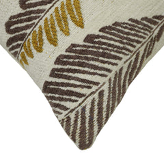Ivory mustard and taupe leaf pattern jacquard cotton cushion cover 35x50 cm