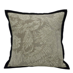 Beige Floral Jacquard Cushion Cover with Black Border – 45 x 45 cm | Elegant Textured Cushion Cover
