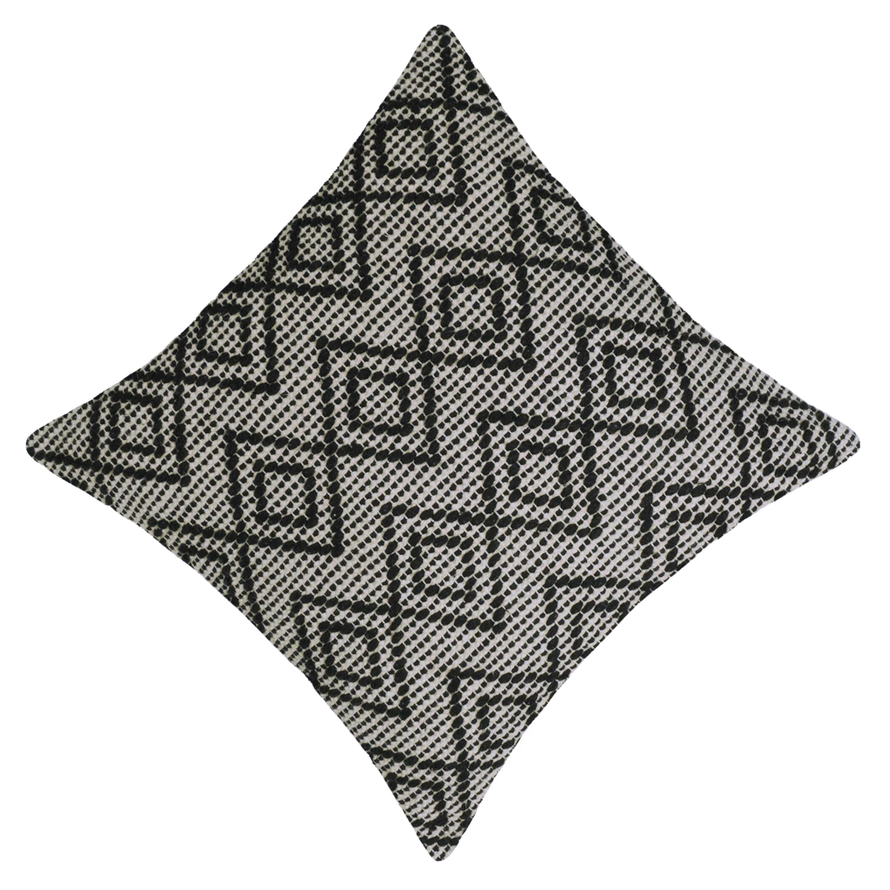 Handwoven Cotton Cushion Cover 45x45 cm – Black & Ivory Geometric Textured Design