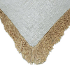 Handwoven Off-White Cushion Cover with Natural Fringe – 45 x 45 cm