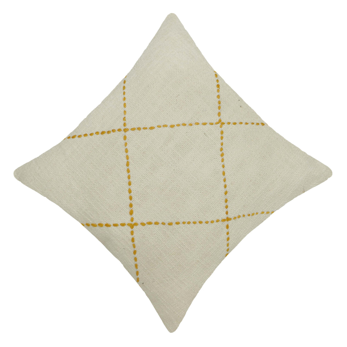 Hand Embroidered Cotton Cushion Cover 45x45 cm | Ivory & Mustard Geometric Stitch Decorative Throw Pillow Cover | Modern Boho Home Décor