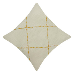 Hand Embroidered Cotton Cushion Cover 45x45 cm | Ivory & Mustard Geometric Stitch Decorative Throw Pillow Cover | Modern Boho Home Décor