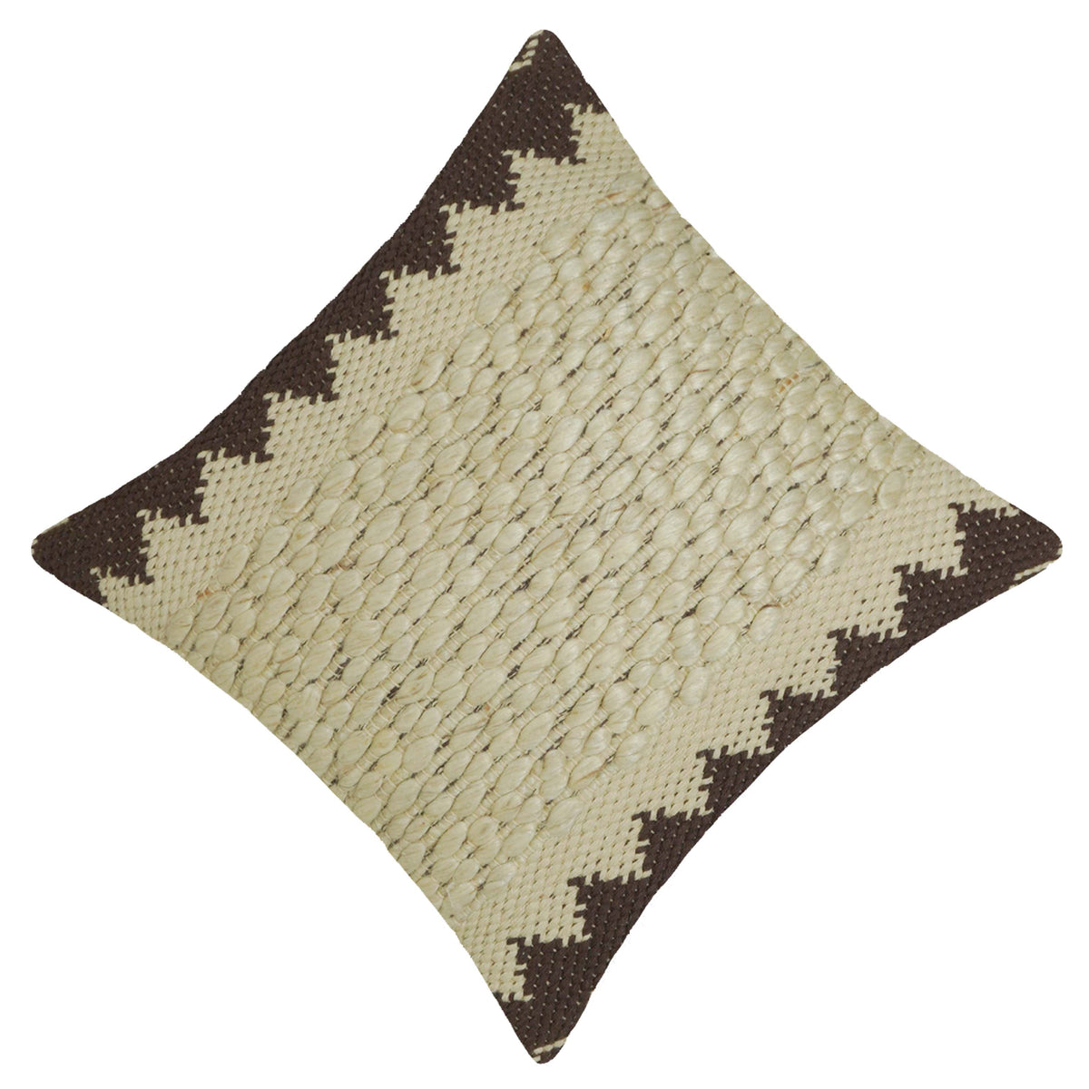 Handwoven Cotton Cushion Cover 45x45 cm | Textured Woven Boho Cushion Cover | Geometric Brown & Natural Decorative Pillow Cover with Hidden Zipper