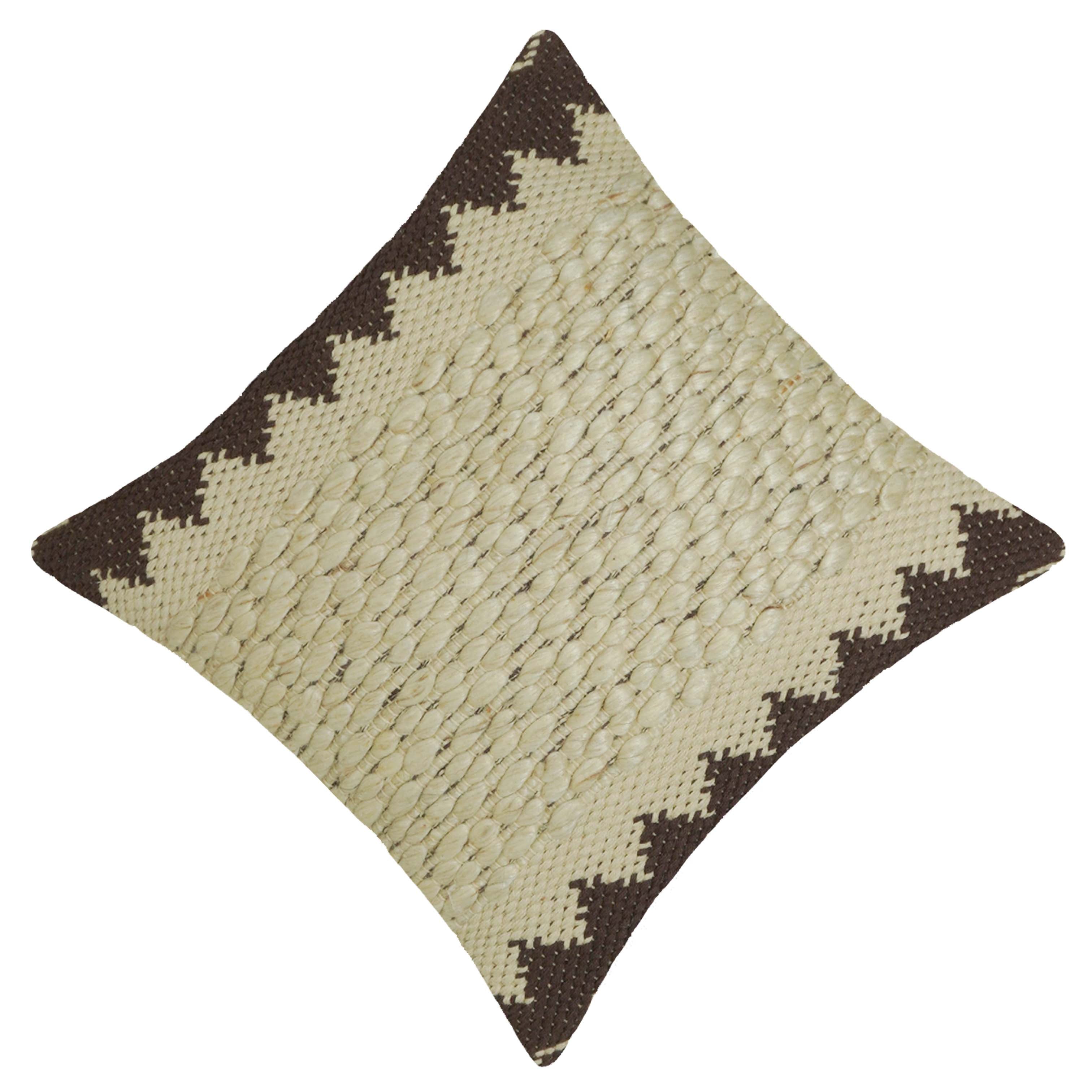 Handwoven Cotton Cushion Cover 45x45 cm | Textured Woven Boho Cushion Cover | Geometric Brown & Natural Decorative Pillow Cover with Hidden Zipper