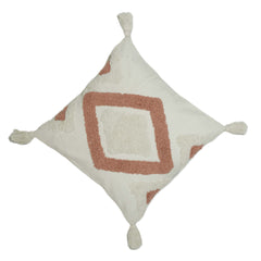 Geometric diamond tufted cotton cushion cover with tassel corners 45x45 cm
