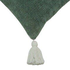 Handwoven Cotton Cushion Cover in Sage Green with Tassel Details – 45 x 45 cm