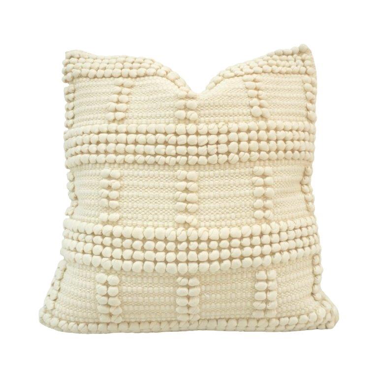 Handmade Cotton Tufted Cushion Cover 45x45 cm | Ivory Textured Boho Throw Pillow Cover | Artisan Woven Pom-Pom Design - Bulk manufacturer & supplier from Panipat, India