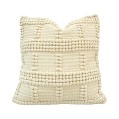 Handmade Cotton Tufted Cushion Cover 45x45 cm | Ivory Textured Boho Throw Pillow Cover | Artisan Woven Pom-Pom Design