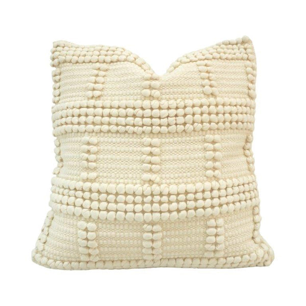 Handmade Cotton Tufted Cushion Cover 45x45 cm | Ivory Textured Boho Throw Pillow Cover | Artisan Woven Pom-Pom Design