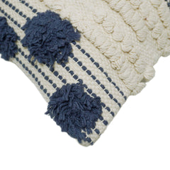 Navy and cream textured handwoven cotton cushion cover with tassel detail 45x45 cm