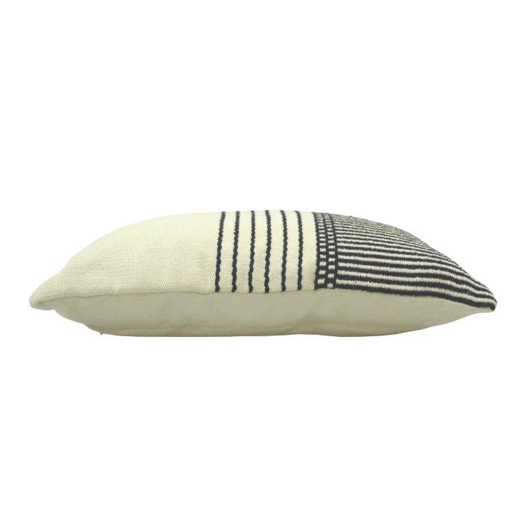 Handwoven Striped Cotton Cushion Cover 35x50 cm | Modern Black & Ivory Lumbar Pillow Cover | Handmade Minimalist Home Décor - Bulk manufacturer & supplier from Panipat, India