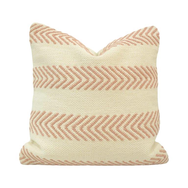 Handmade Cotton Chevron Embroidered Cushion Cover 45x45 cm | Boho Textured Throw Pillow Cover | Neutral Beige & Blush Pink - Bulk manufacturer & supplier from Panipat, India