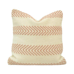 Handmade Cotton Chevron Embroidered Cushion Cover 45x45 cm | Boho Textured Throw Pillow Cover | Neutral Beige & Blush Pink