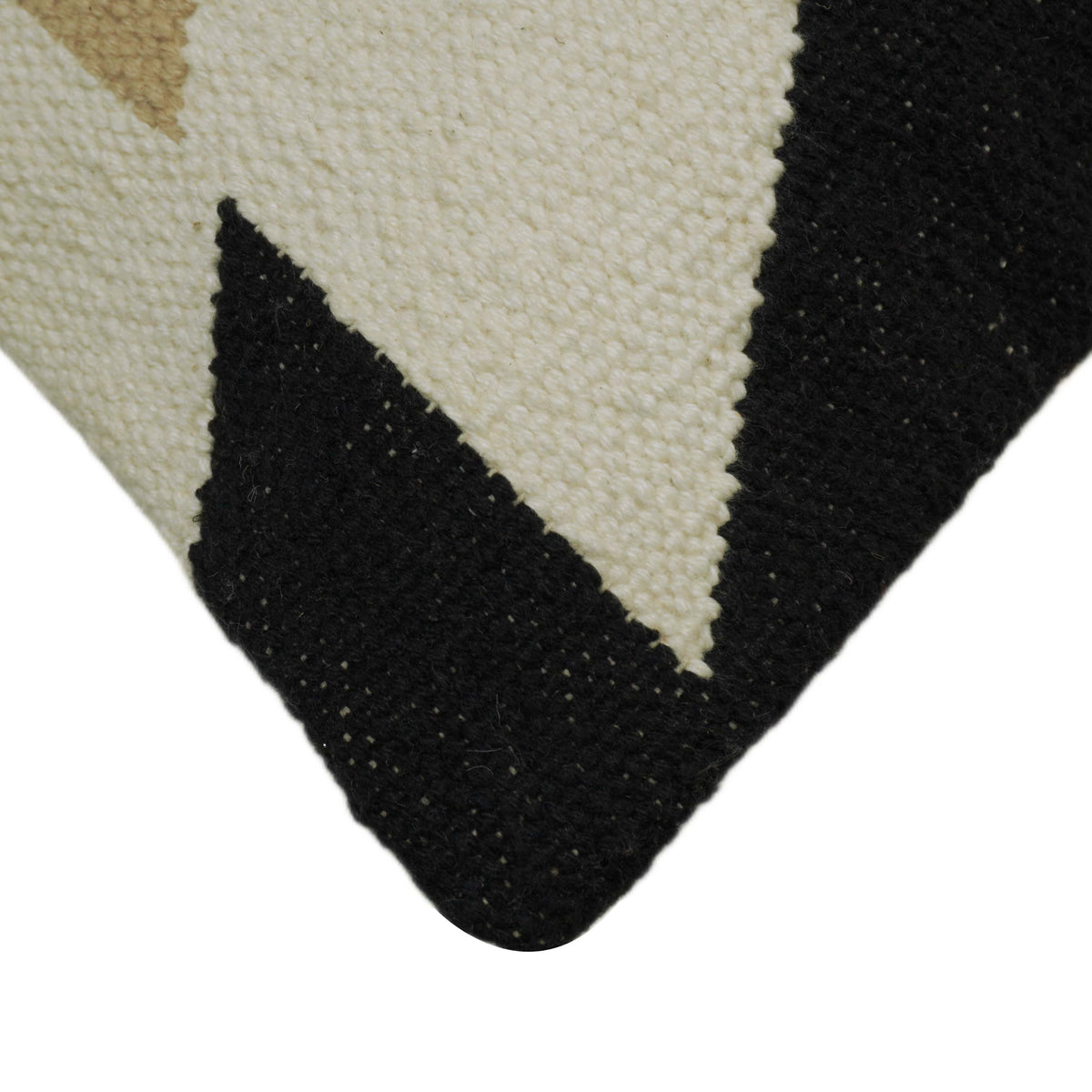 Beige ivory and black geometric handwoven cotton cushion cover 45x45 cm