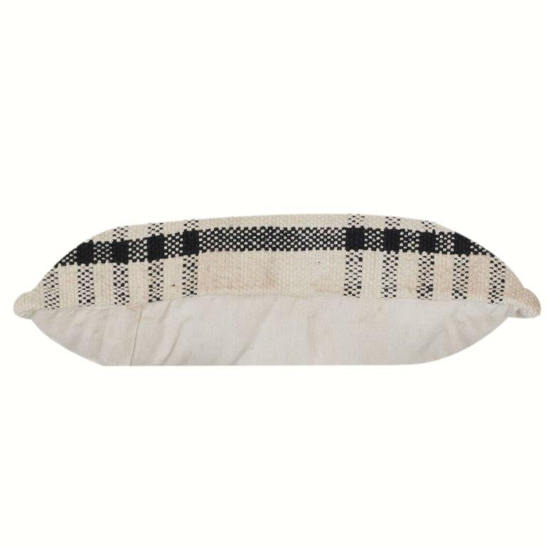 Handwoven Cotton Cushion Cover with Black Checkered Stripe Pattern | Minimalist Modern Throw Pillow Cover | 18x18 Inch
