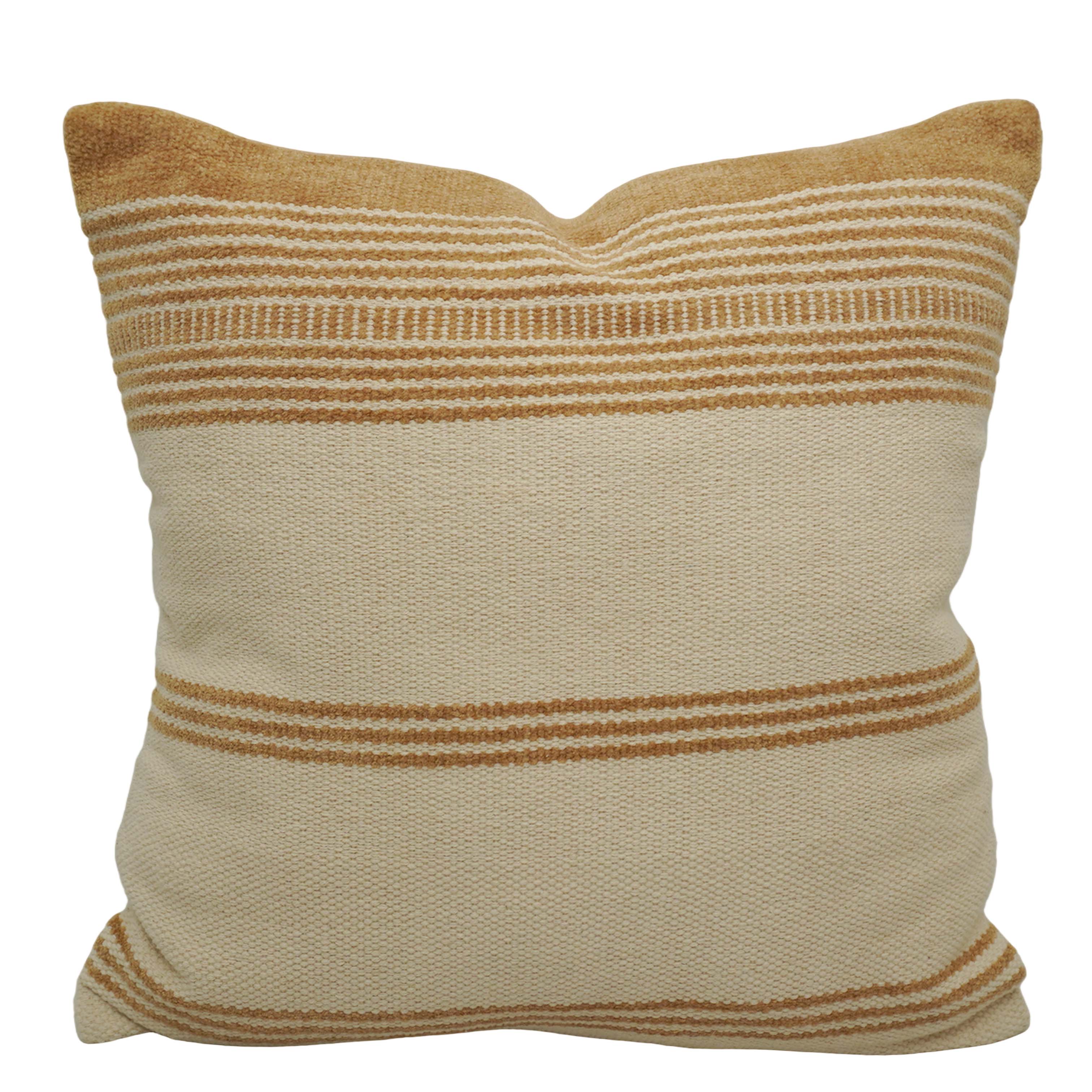 Handwoven Cotton Striped Cushion Cover 45x45 cm | Beige & Natural Woven Decorative Throw Pillow Cover | Hidden Zipper | Modern Boho Farmhouse Home Décor