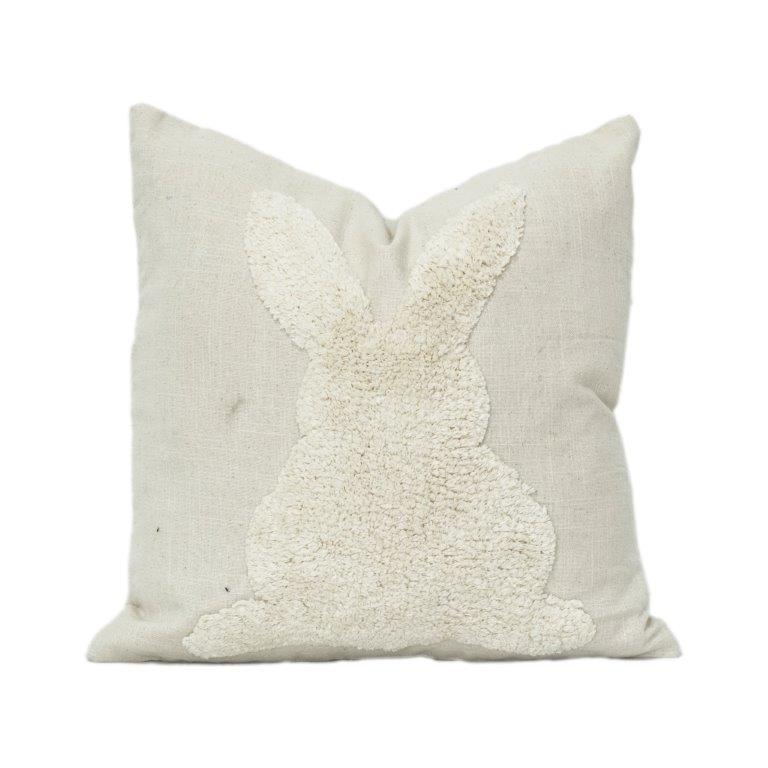Hand Tufted Cotton Cushion Cover 45x45 cm – Minimalist Bunny Design | Soft Textured Throw Pillow Cover | Neutral Home Decor