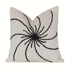 Black Spiral Embroidered Cotton Cushion Cover | Modern Abstract Floral Throw Pillow Cover | 18x18 Inch