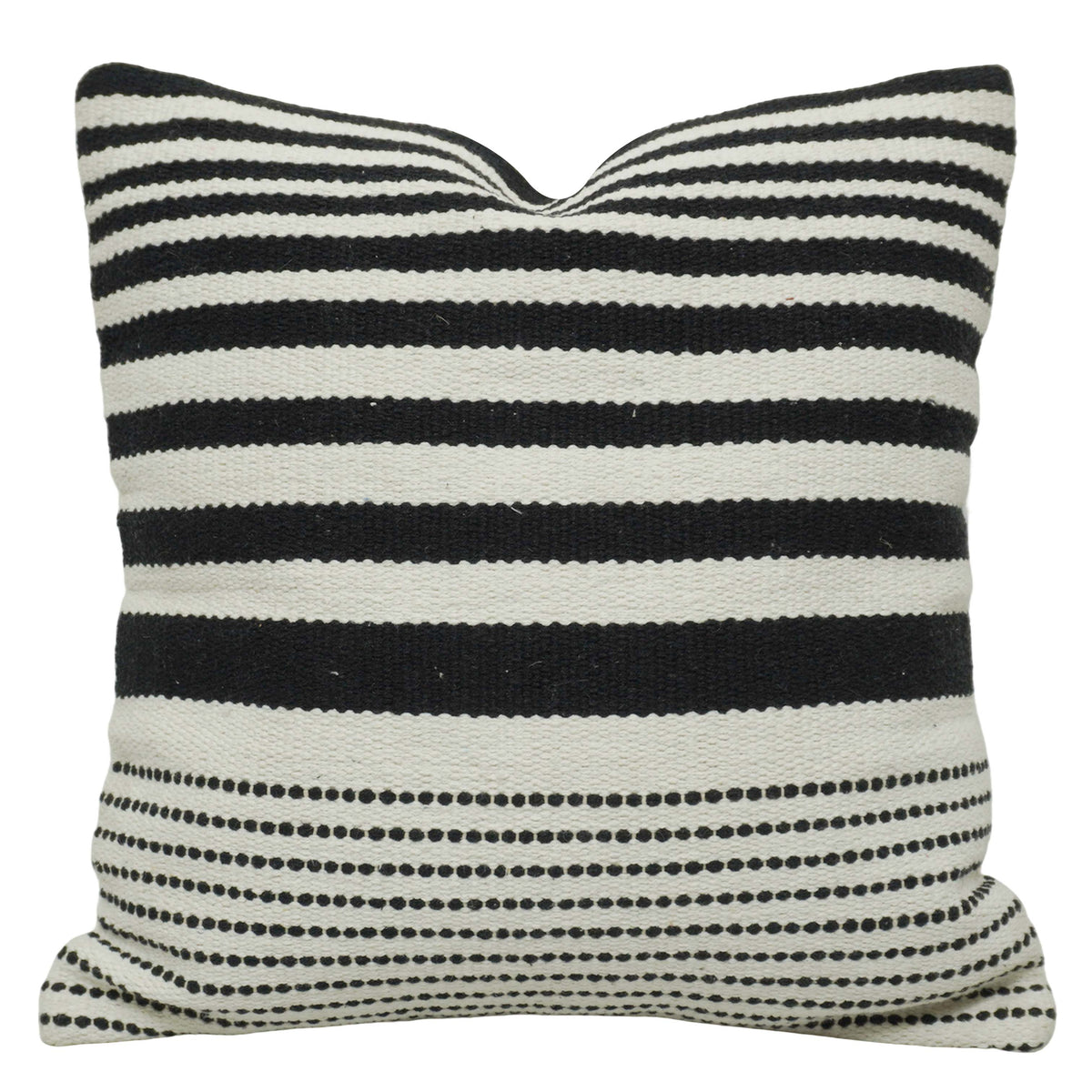 Handwoven Black & Ivory Striped Cotton Cushion Cover 45x45 cm | Modern Boho Woven Throw Pillow Cover | Hidden Zipper | 100% Cotton