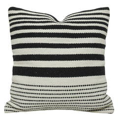 Handwoven Black & Ivory Striped Cotton Cushion Cover 45x45 cm | Modern Boho Woven Throw Pillow Cover | Hidden Zipper | 100% Cotton