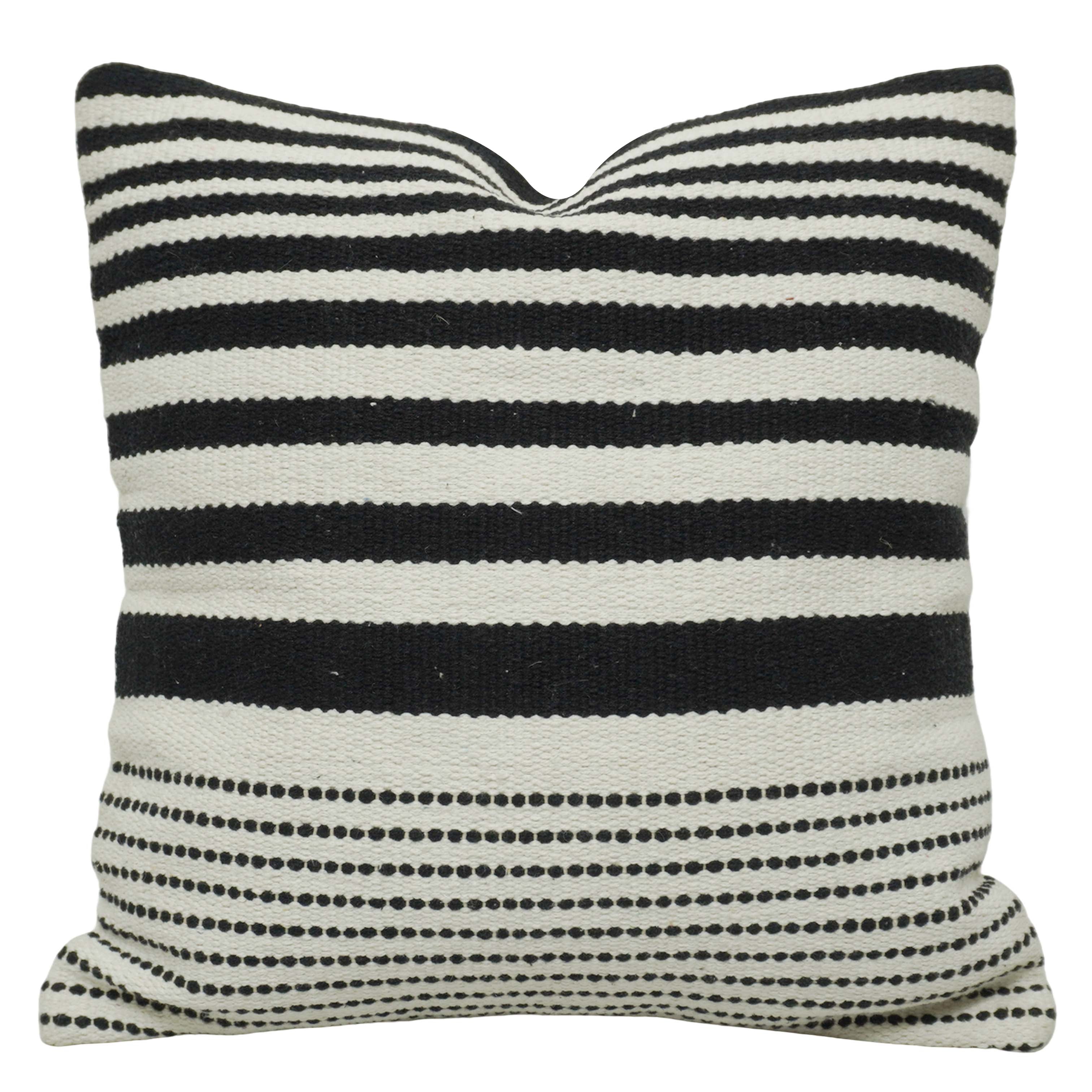 Handwoven Black & Ivory Striped Cotton Cushion Cover 45x45 cm | Modern Boho Woven Throw Pillow Cover | Hidden Zipper | 100% Cotton