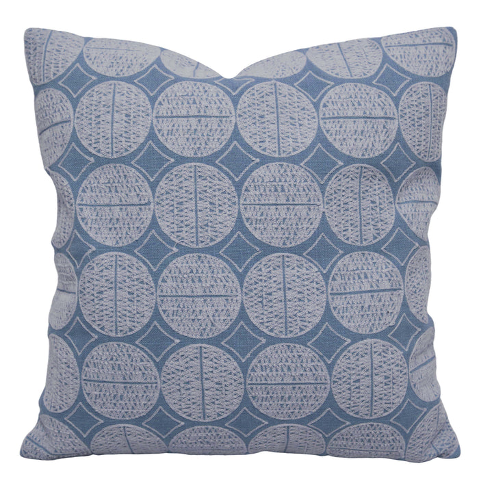 Machine Embroidered Geometric Cotton Cushion Cover 45x45 cm | Blue & White Decorative Throw Pillow Cover | Modern Square Cushion Cover with Concealed Zip