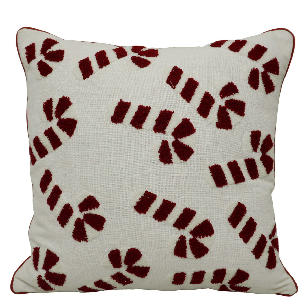 Hand Tufted Cotton Cushion Cover 45x45 cm | Red & Ivory Candy Cane Pattern | Decorative Throw Pillow Cover | Hidden Zipper | Modern Christmas Home Décor