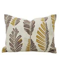 Ivory Mustard & Taupe Leaf Jacquard Cotton Lumbar Cushion Cover 35x50 cm