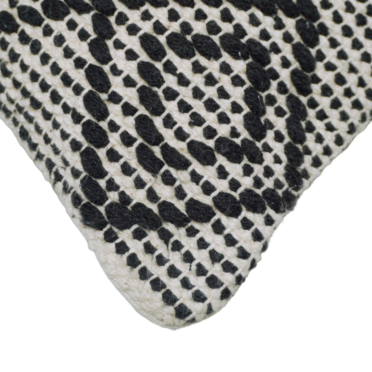 Handwoven Cotton Cushion Cover 45x45 cm – Black & Ivory Geometric Textured Design