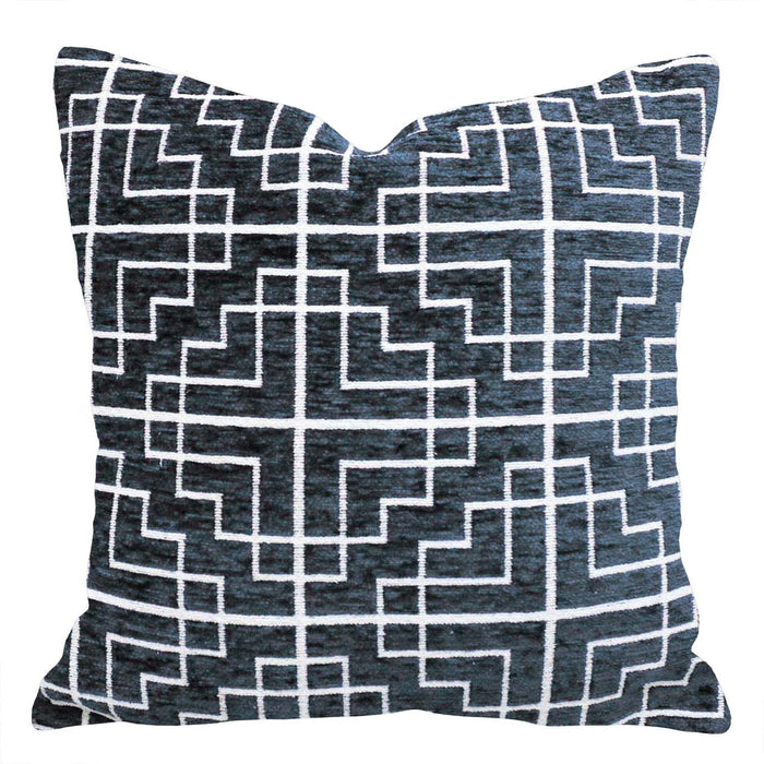 Handwoven Jacquard Cushion Cover – Navy Blue & White Geometric Pattern, 45 x 45 cm