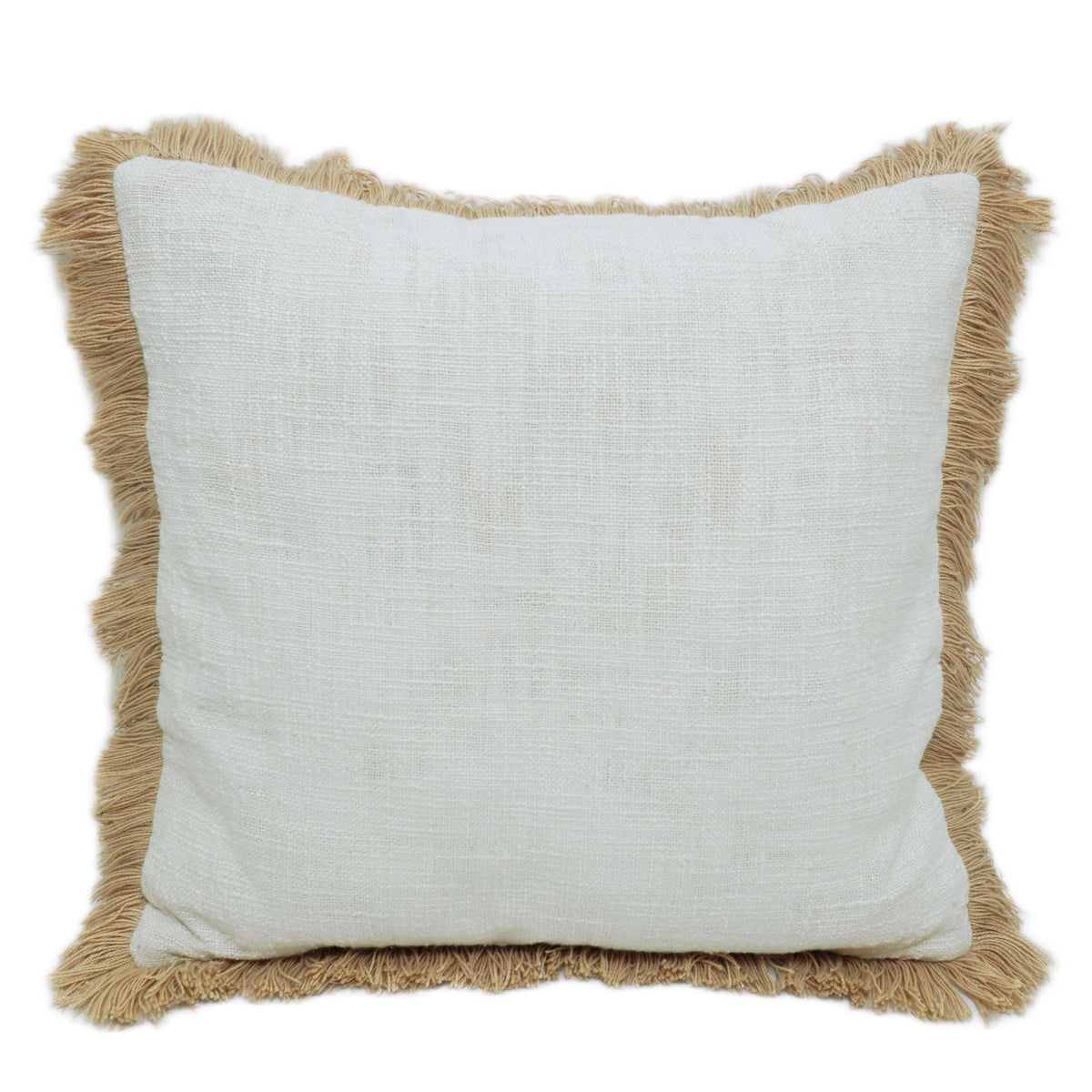 Handwoven Off-White Cushion Cover with Natural Fringe – 45 x 45 cm