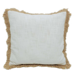 Handwoven Off-White Cushion Cover with Natural Fringe – 45 x 45 cm