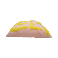 Tufted Abstract Cotton Cushion Cover 45x45 cm | Modern Textured Decorative Pillow Cover in Blush Pink & Mustard Yellow